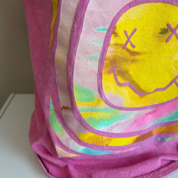 Nirvana Hot Pink Smiley Face Graphic Band Tee, Unisex Size Medium Pre-owned - Picture 5 of 16